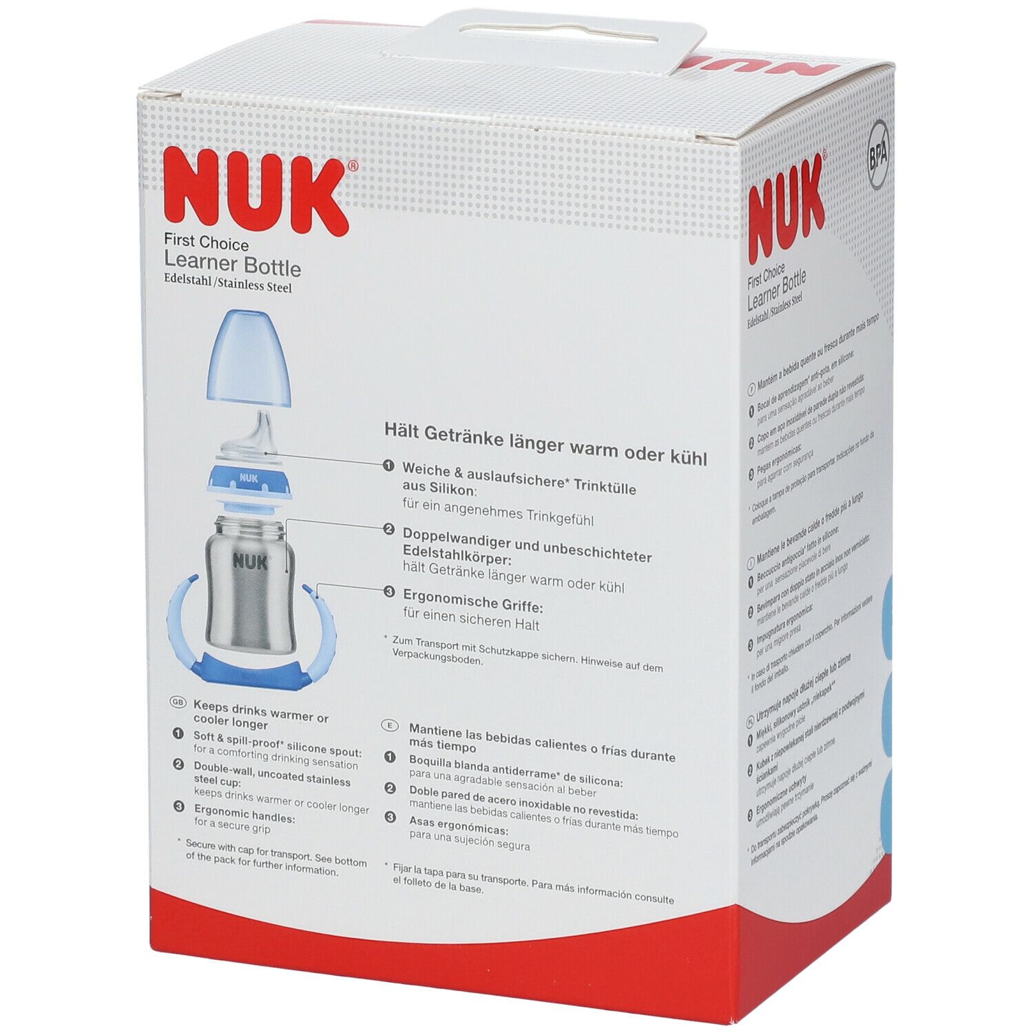 NUK First Choice Plus Learner Cup Edelstahl Trinklernflasche rosa 125ml mit Griffen & Silikon Trinktülle, 6-18 Monate