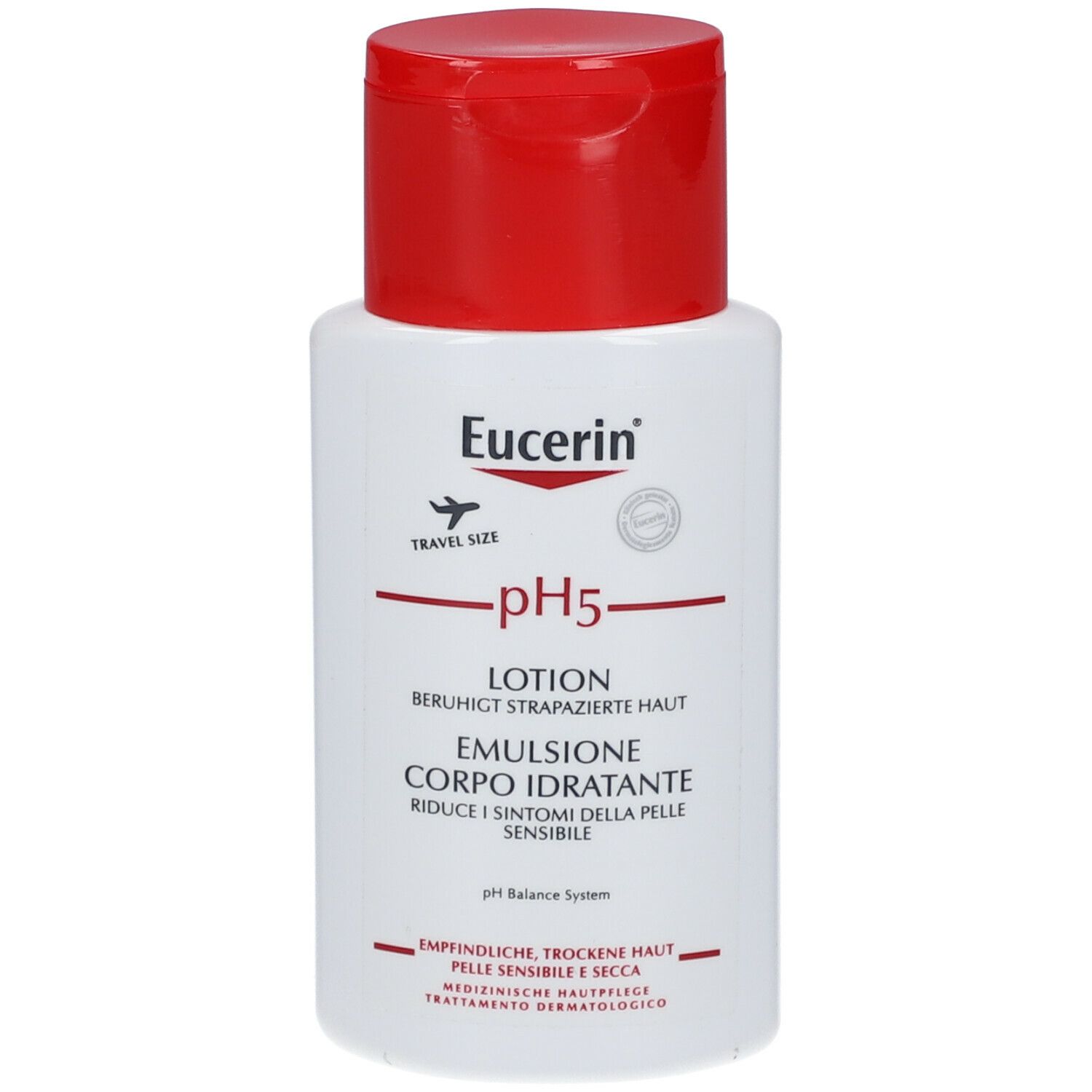 Eucerin pH5 Lotion, 100ml Reiseflasche, Körperemulsion für empfindliche, trockene Haut.