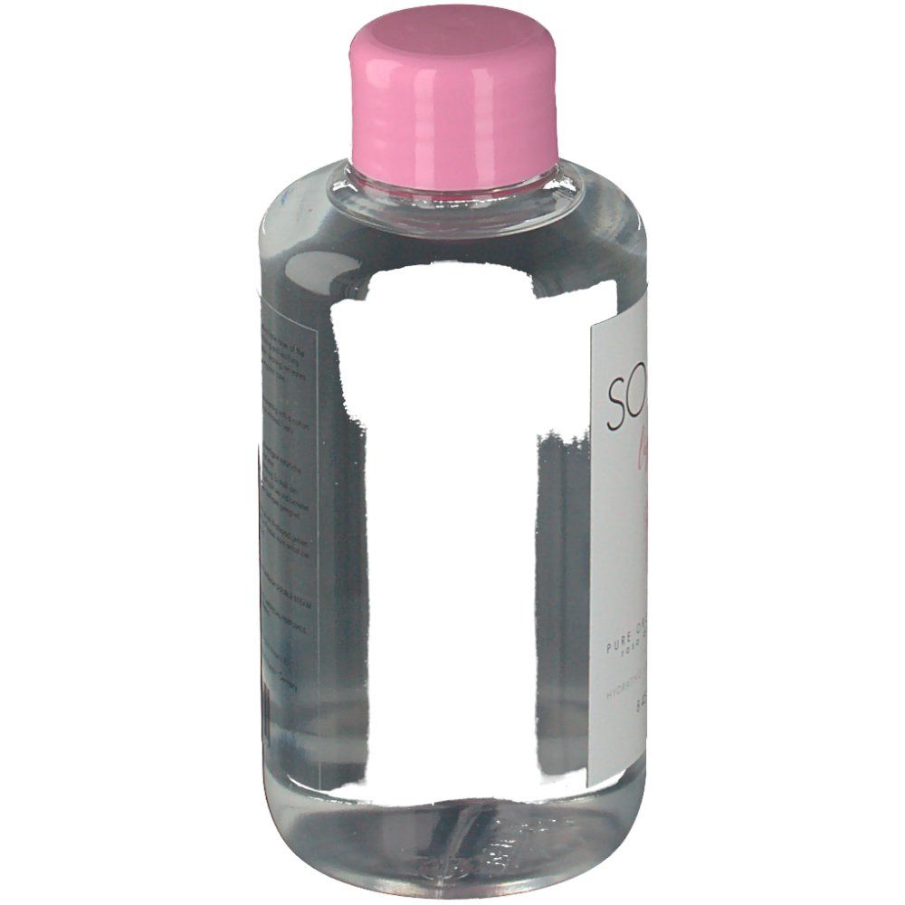 SO! ROSE Gesichtstoner. Transparente Flasche mit rosa Deckel. Etikett mit Produktinformationen.