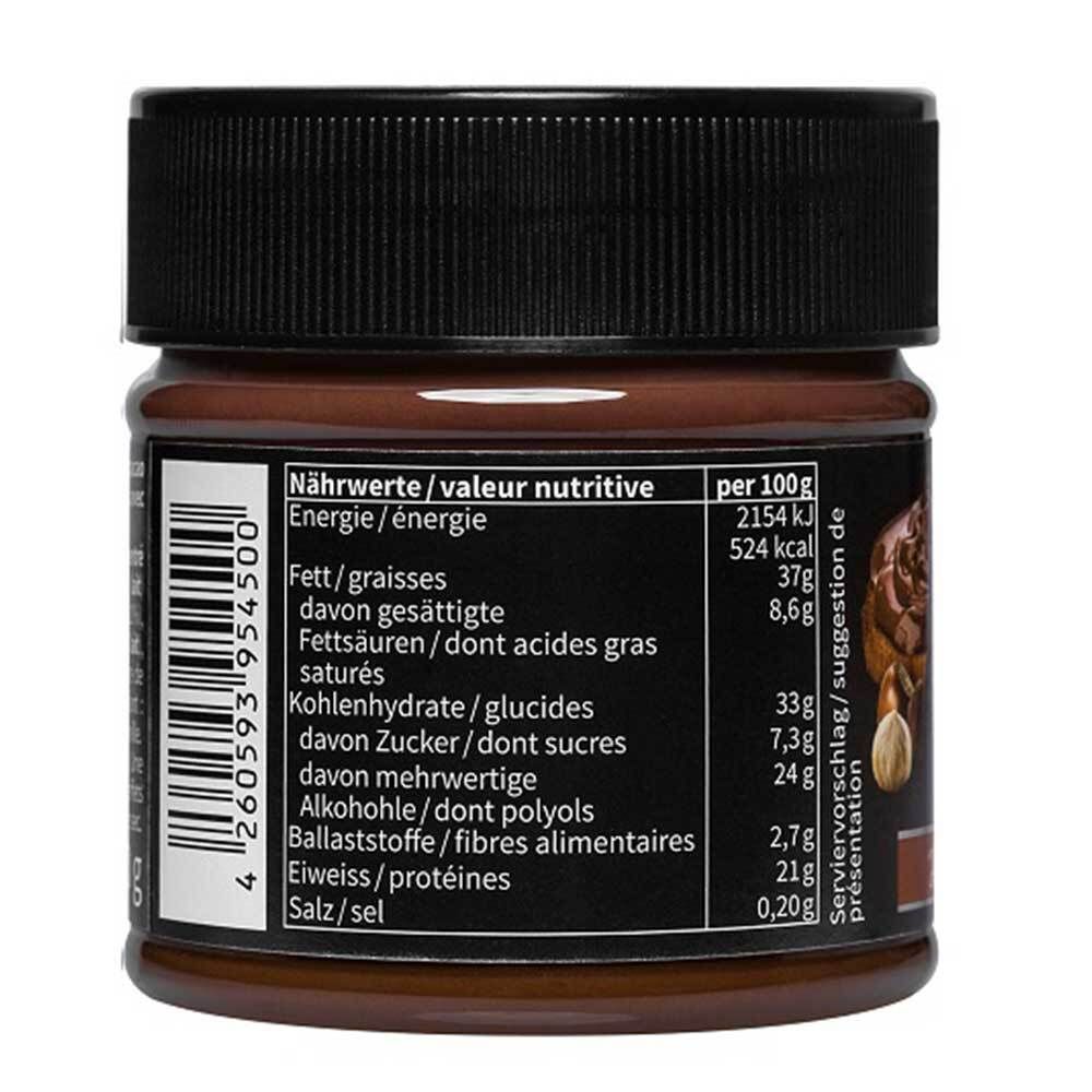 Rückseite des Glases Fit Protein Creme. Nährwerttabelle mit Angaben pro 100g.