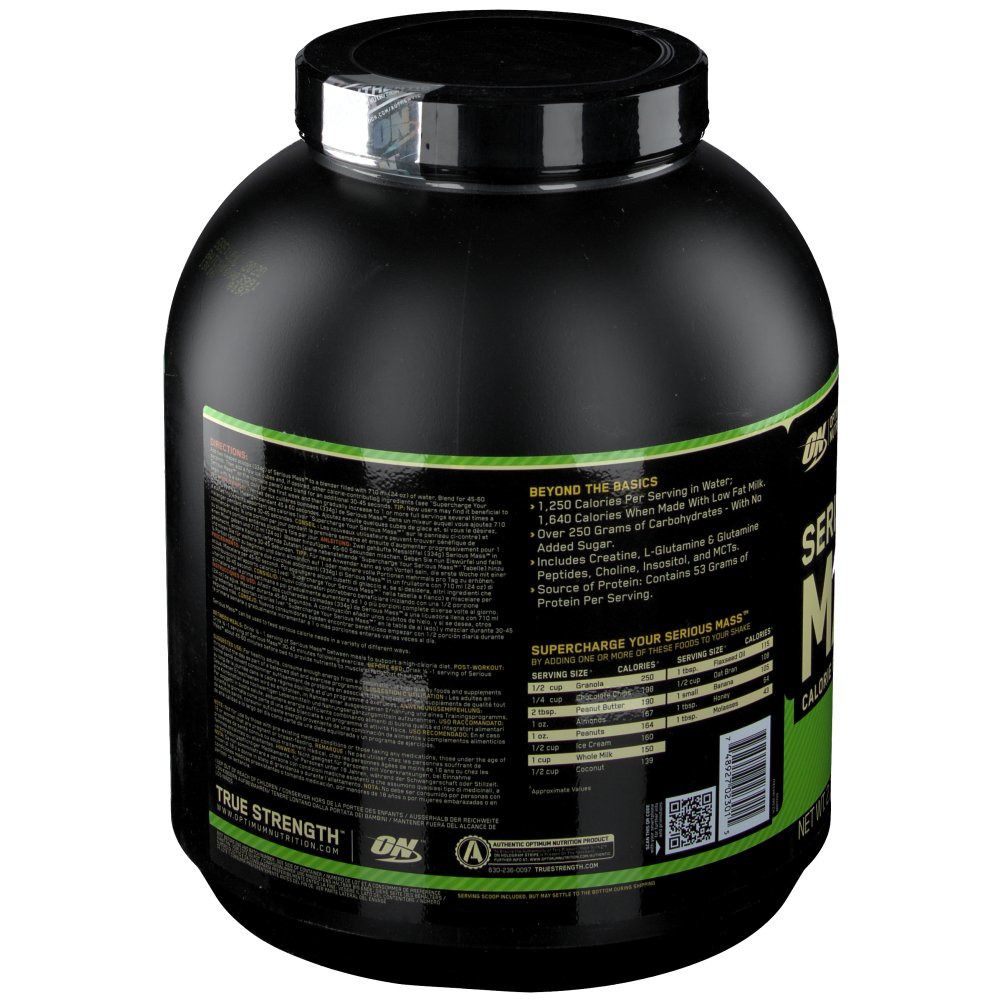 Schwarzer Behälter mit Text und grünen Akzenten. Enthält Informationen. Marke: Optimum Nutrition.