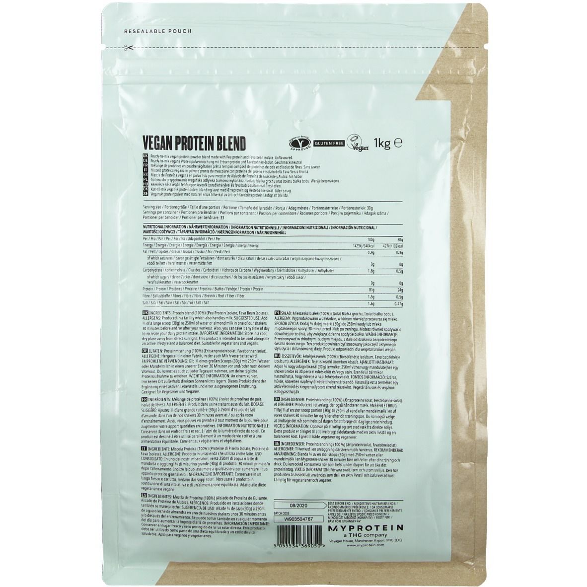 MyProtein Vegan Blend Unflavoured, Pulver