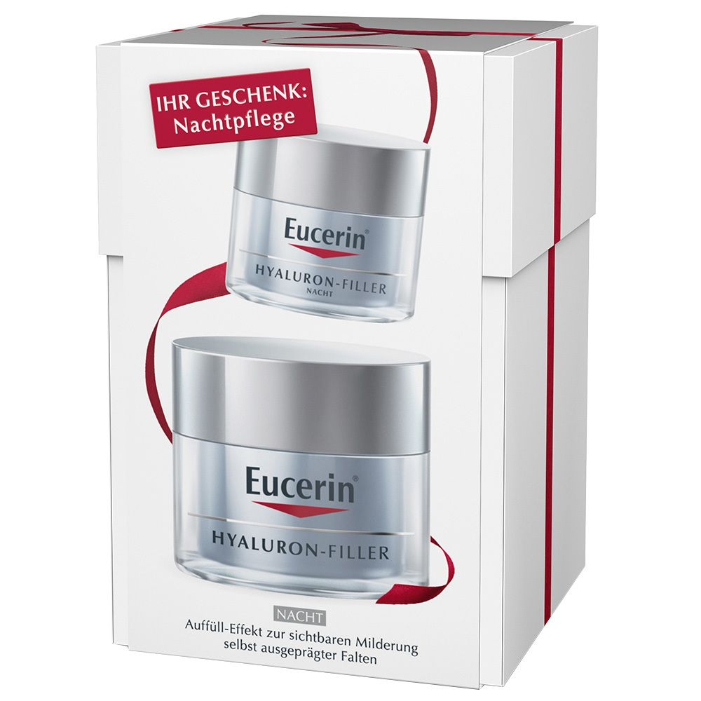 Eucerin Hyaluron-Filler Nachtpflege Geschenkset mit zwei Tiegeln.