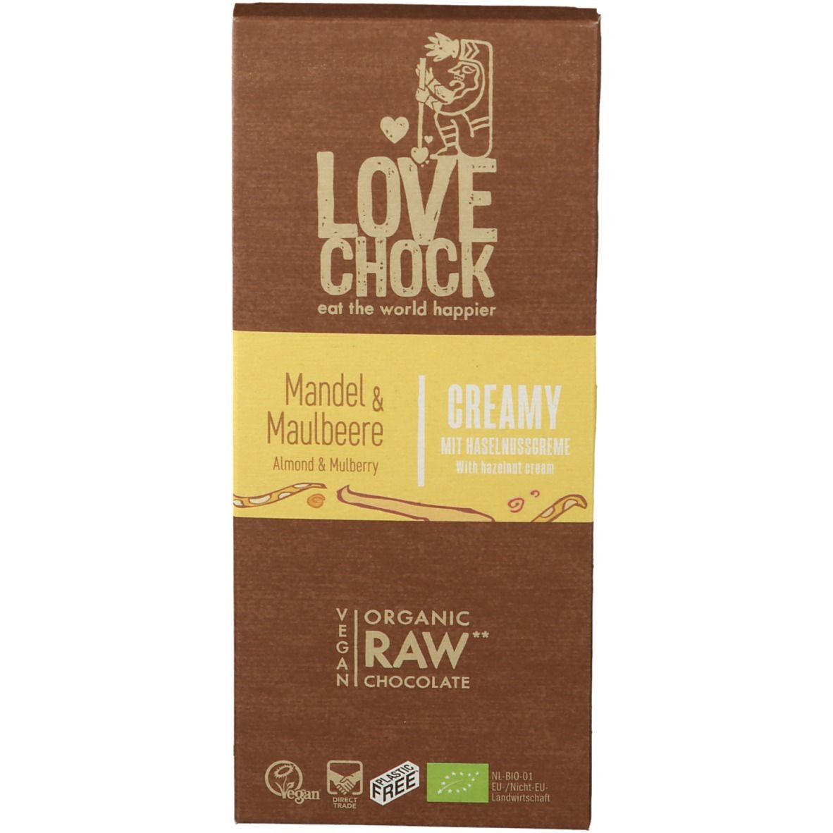 Lovechock Bio rohe Schokolade Creamy, Maulbeere-Mandel