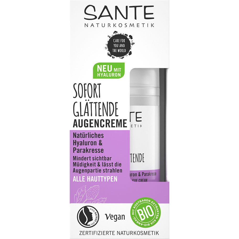 SANTE Naturkosmetik Sofort Glättende Augencreme Natürliches Hyaluron & Parakresse