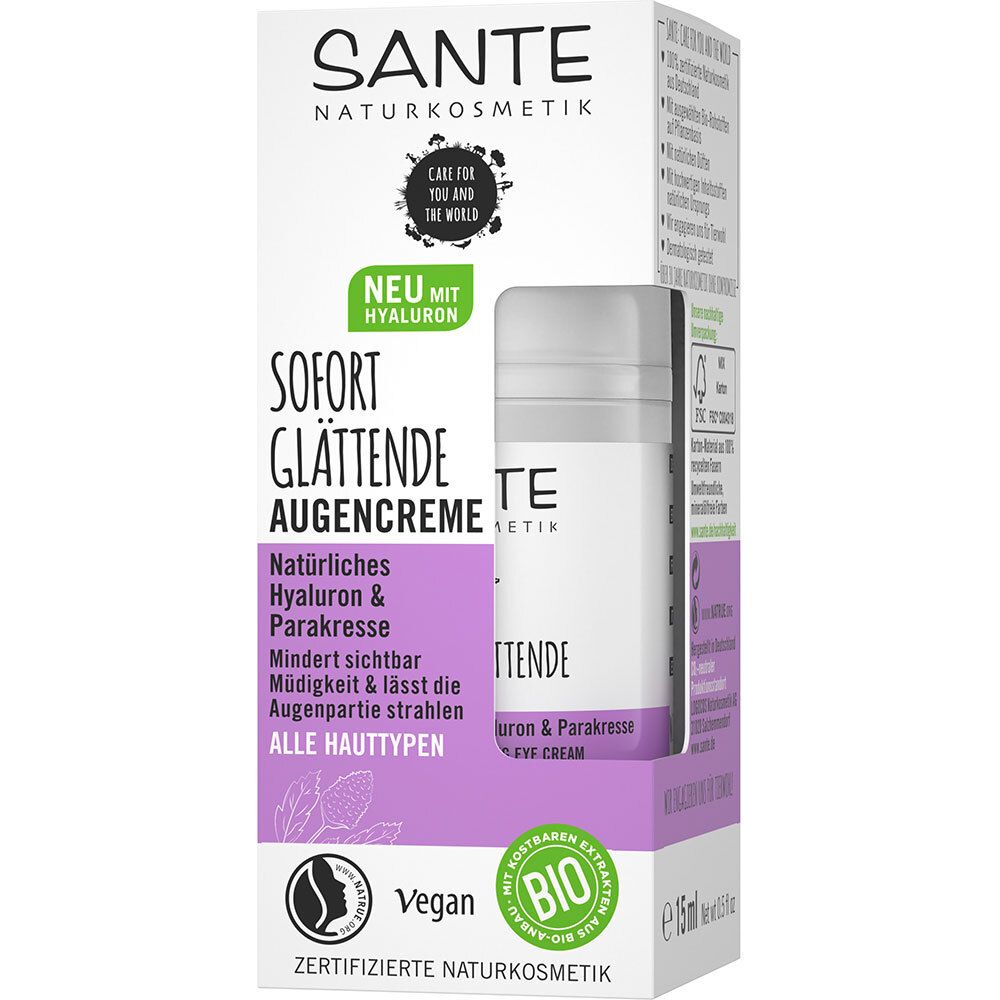 SANTE Naturkosmetik Sofort Glättende Augencreme Natürliches Hyaluron & Parakresse