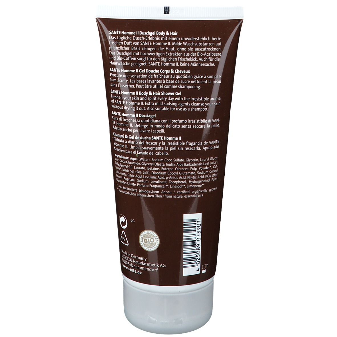 SANTE Naturkosmetik Homme II Duschgel Body & Hair 2in1 Bio-Caffeine & Acai