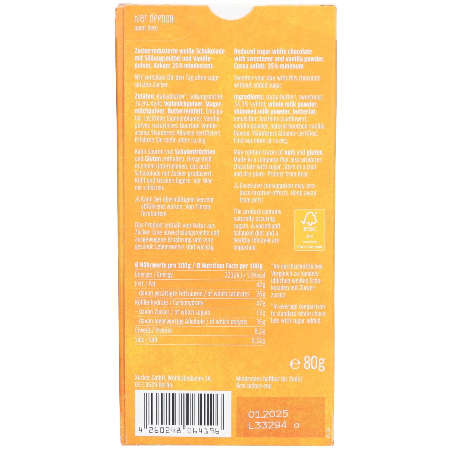 Xucker® Pure Weiße Xylit-Schokolade