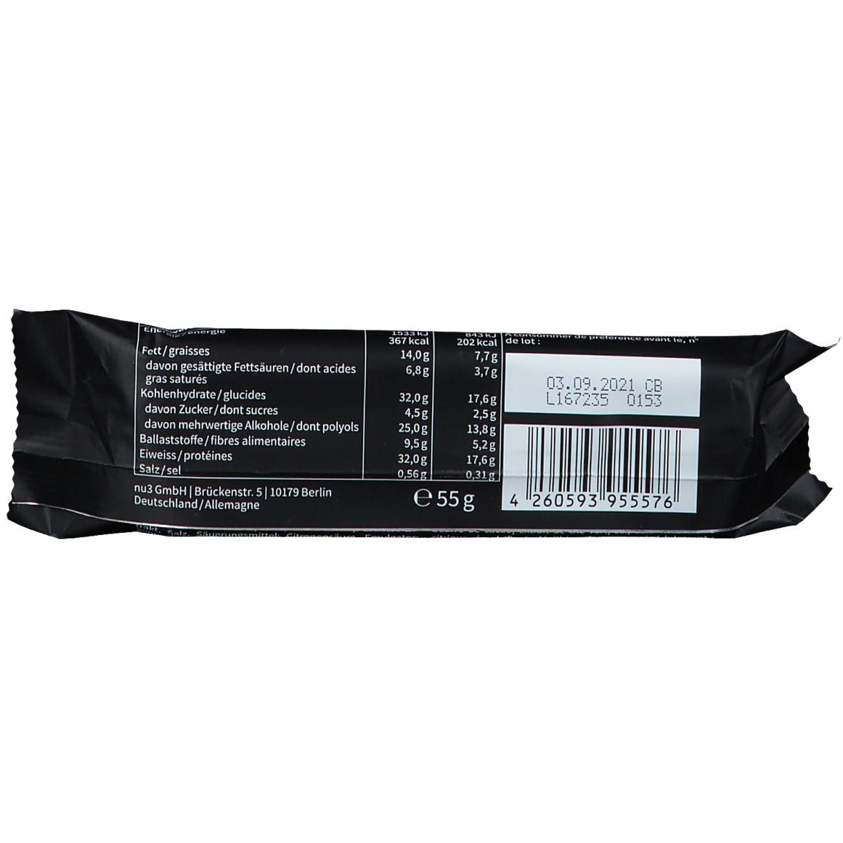 B. nu3 Fit Protein Bar, White Chocolate Raspberry
