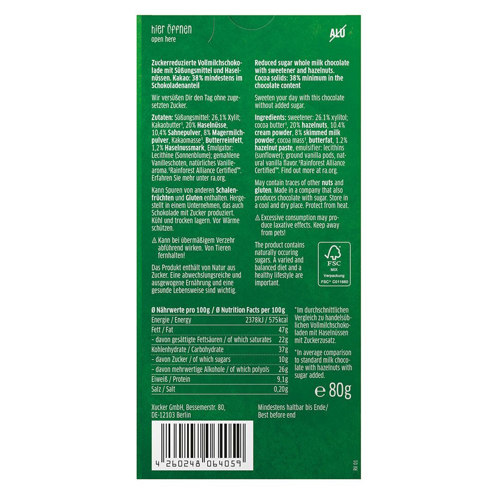 Xucker® Vollmilchschokolade mit Haselnuss