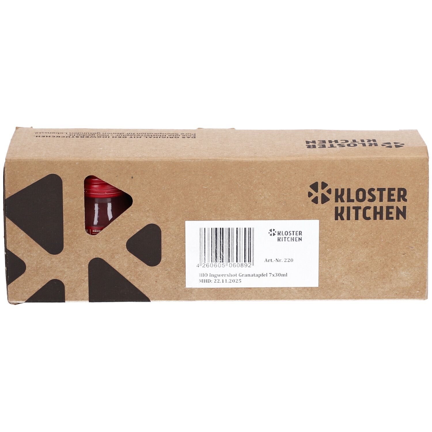 Karton mit Produkt. Aufschrift: Kloster Kitchen, Art. Nr. 220, 7x30ml. Barcode.