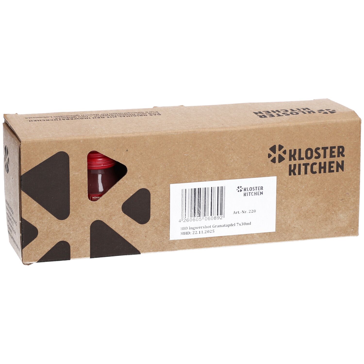 Karton mit Produkt. Aufschrift: Kloster Kitchen, Art. Nr. 220, 7x30ml. Barcode.