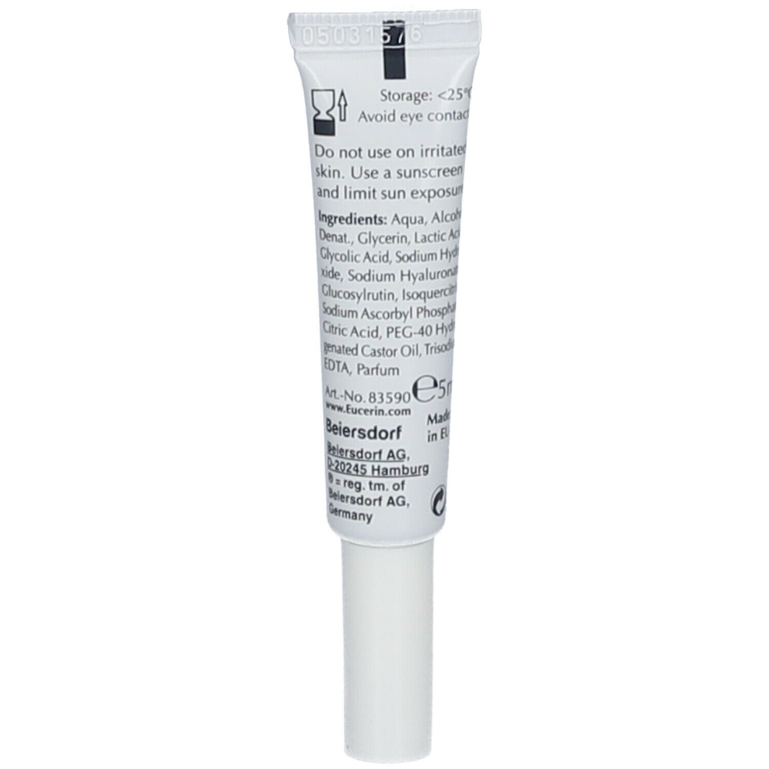 Rückseite des Serum-Tübchens. Enthält Informationen zu Inhaltsstoffen und Anwendungshinweisen. Haltbarkeitsdatum: 11/2023.