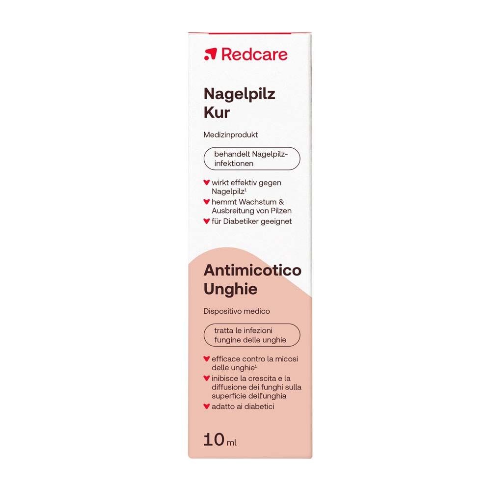 Redcare Nagelpilz Kur Verpackung mit Flasche. Medizinprodukt. 10ml.