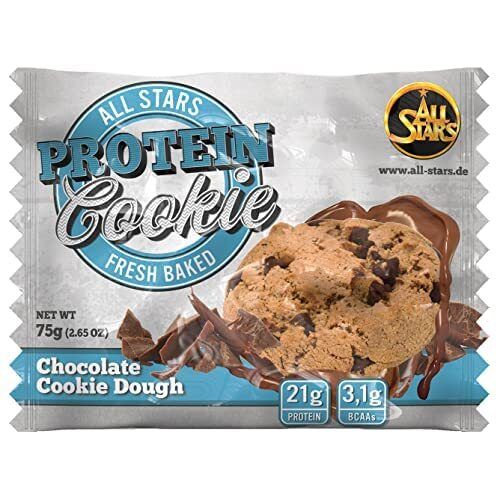 All Stars® PROTEIN Cookie in Folienverpackung. Cookie mit Schokostückchen und Schokoladensoße.
