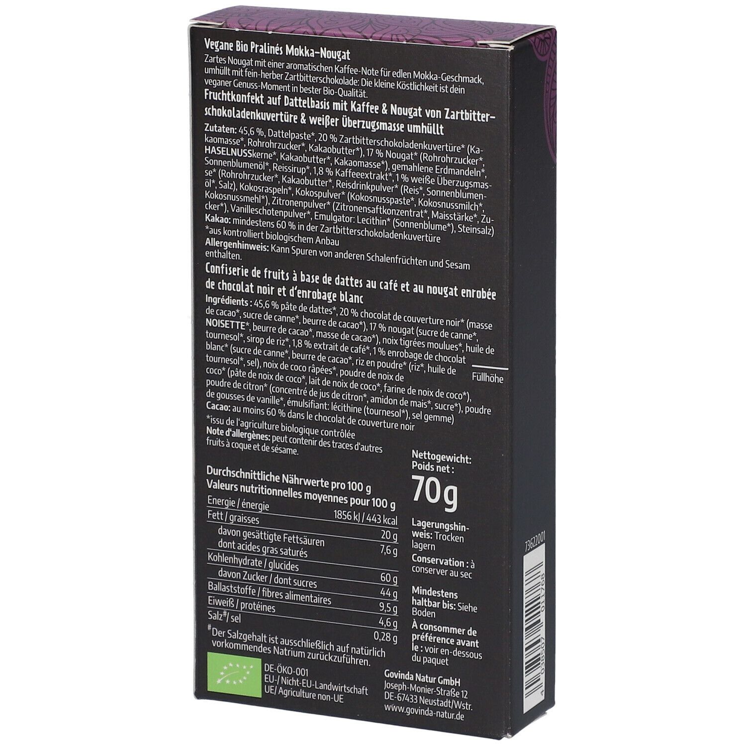 Govinda Vegane Bio Pralinés Mokka-Nougat