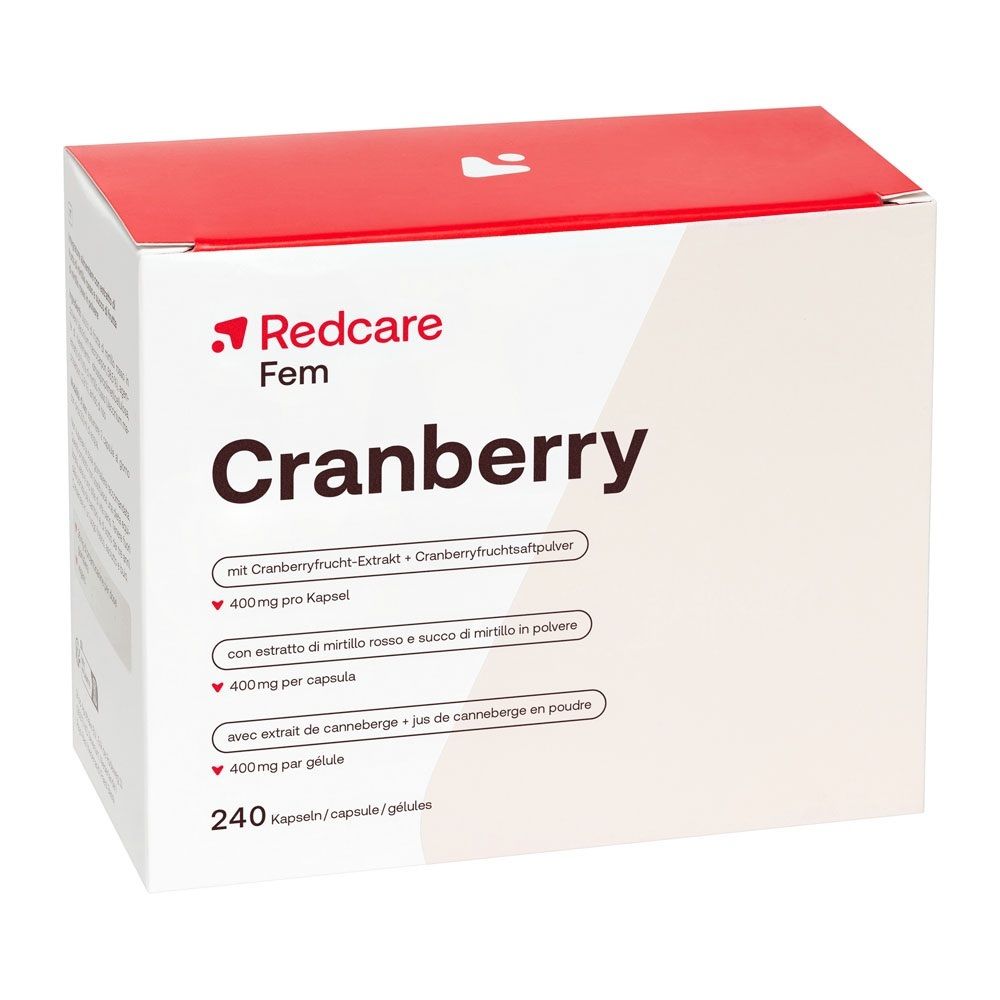 Redcare Fem Cranberry Packung mit 240 Kapseln, 400mg pro Kapsel.