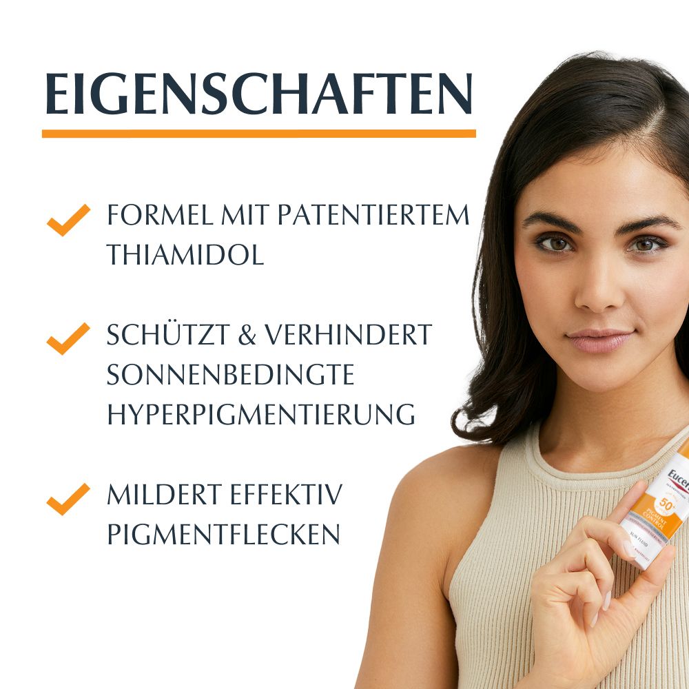 Eucerin® Pigment Control Sun Fluid LSF 50+ – Sehr hoher Sonnenschutz & sichtbare Milderung von vorhandenen Pigment- und Altersflecken