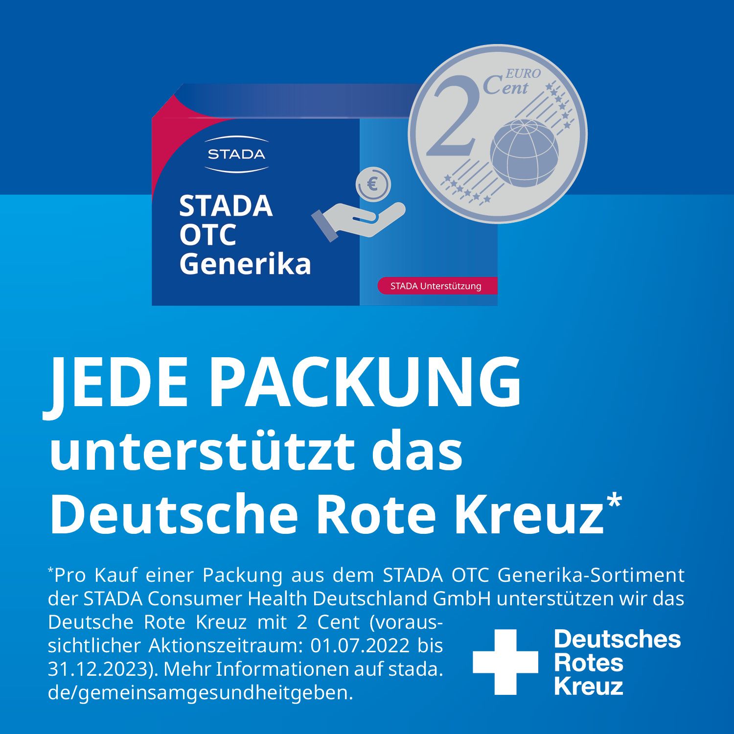 Werbebild. STADA OTC Generika. Spendenaktion Deutsches Rotes Kreuz. 2 Cent pro Packung.