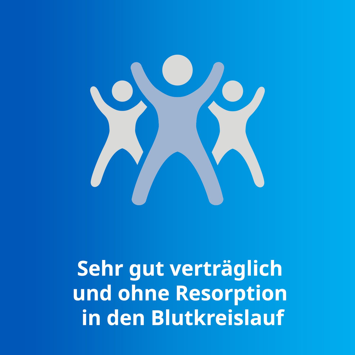 Grafik: Drei Personen mit erhobenen Armen. Text: Sehr gut verträglich und ohne Resorption.