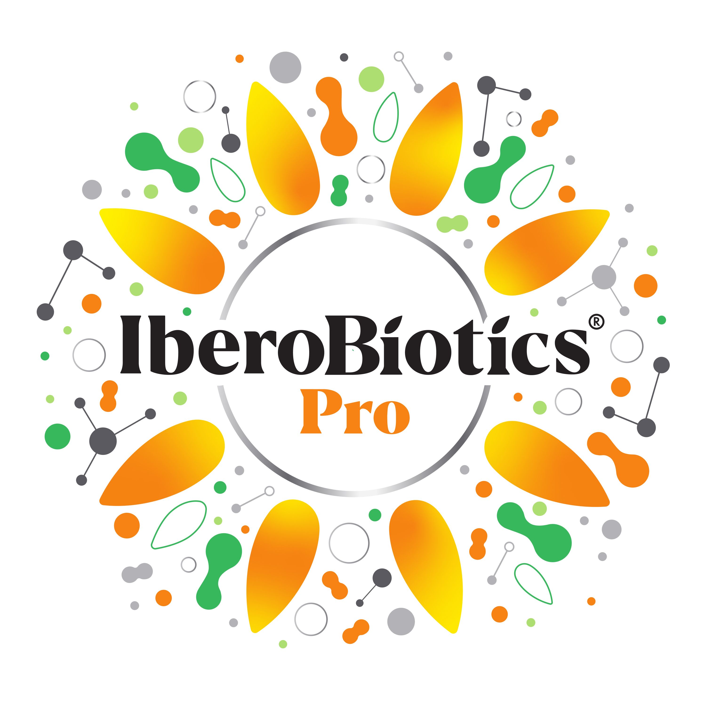 Logo IberoBiotics® Pro. Sonnenblumen-Design mit Schriftzug.