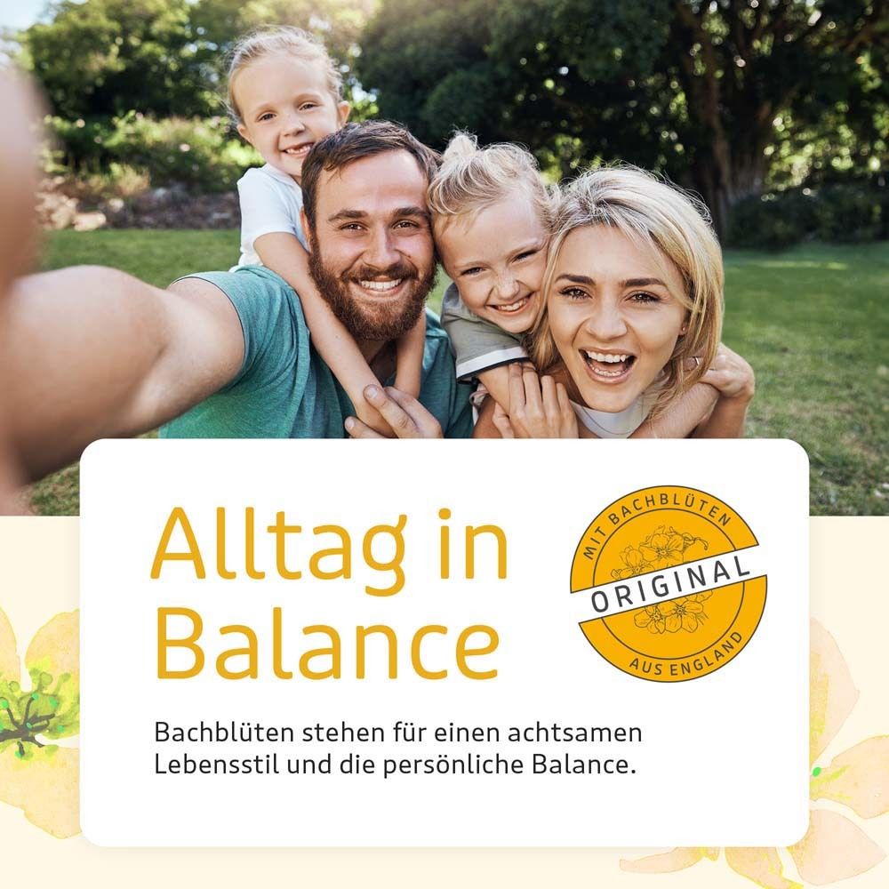 Familie im Garten. Text: "Alltag in Balance". Logo "Original".