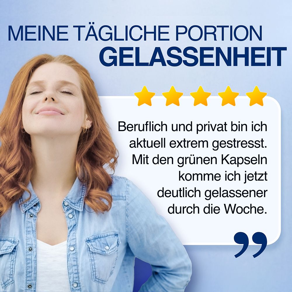 Frau mit geschlossenen Augen und entspanntem Gesichtsausdruck, 5-Sterne-Bewertung.