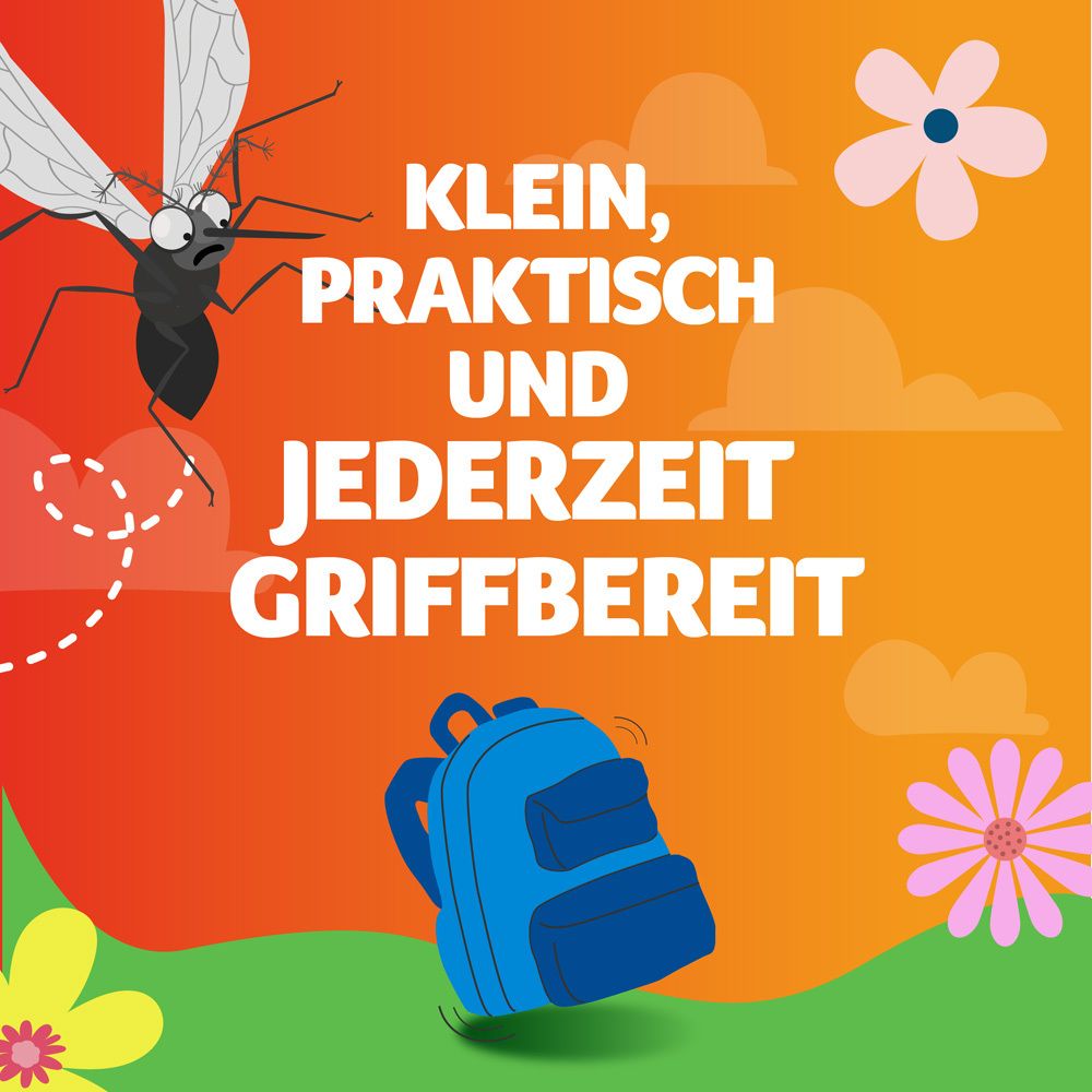 Fenistil Kühl Roll-on mit Mücke. Text: Ohne Alkohol, Parfüm und Farbstoffe. Angenehm kühlend.