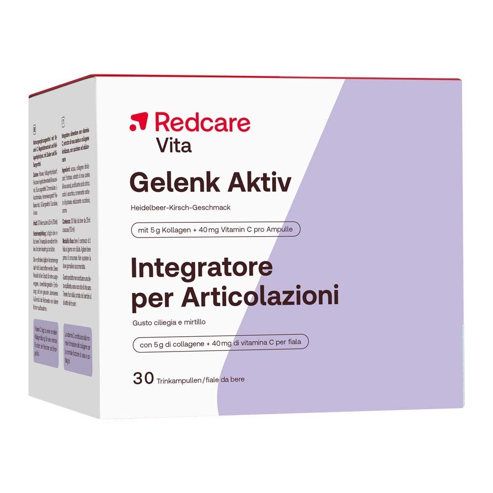 Eine Packung Redcare Vita Gelenk Aktiv mit detaillierten Produktinformationen auf der Vorderseite.