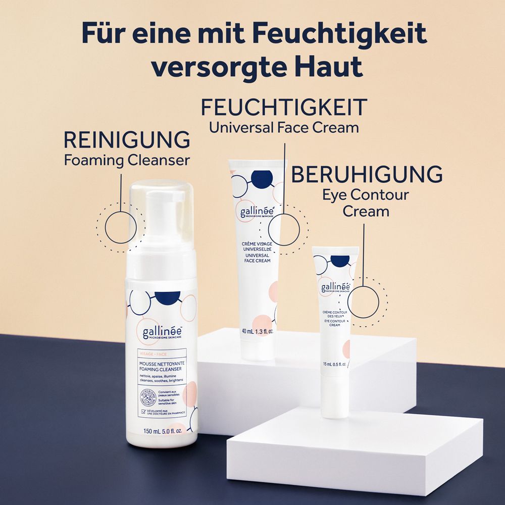 Gallinée Gesichtscreme, Augencreme und Reinigungsschaum.