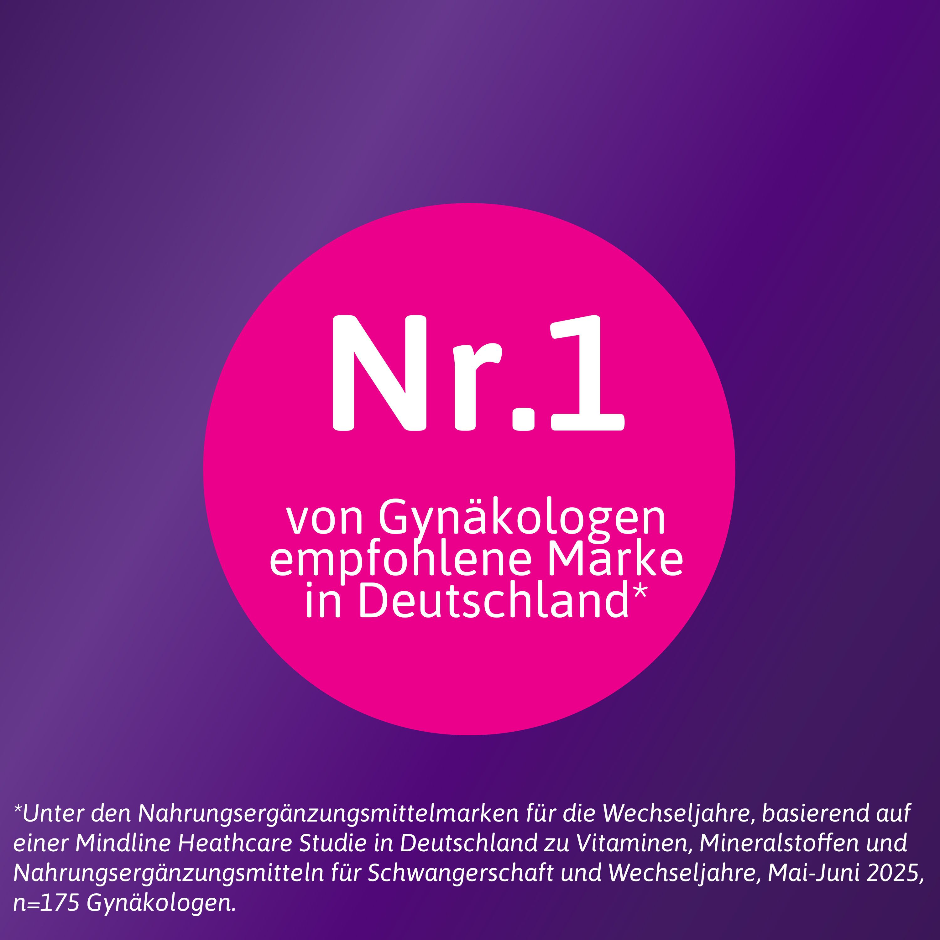 Runder, pinkfarbener Kreis mit Text: Nr. 1 von Gynäkologen empfohlene Marke in Deutschland.