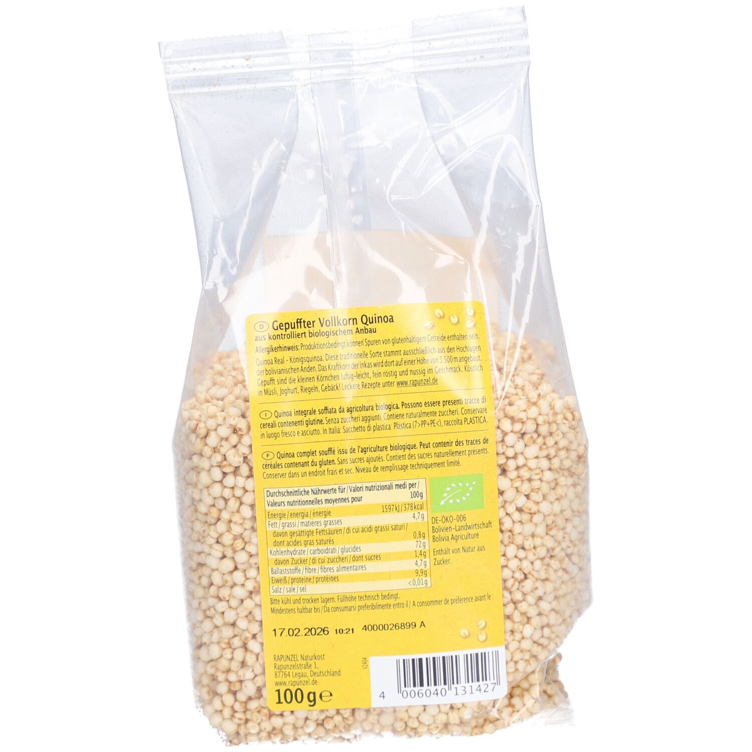Rapunzel Vollkorn Quinoa gepufft