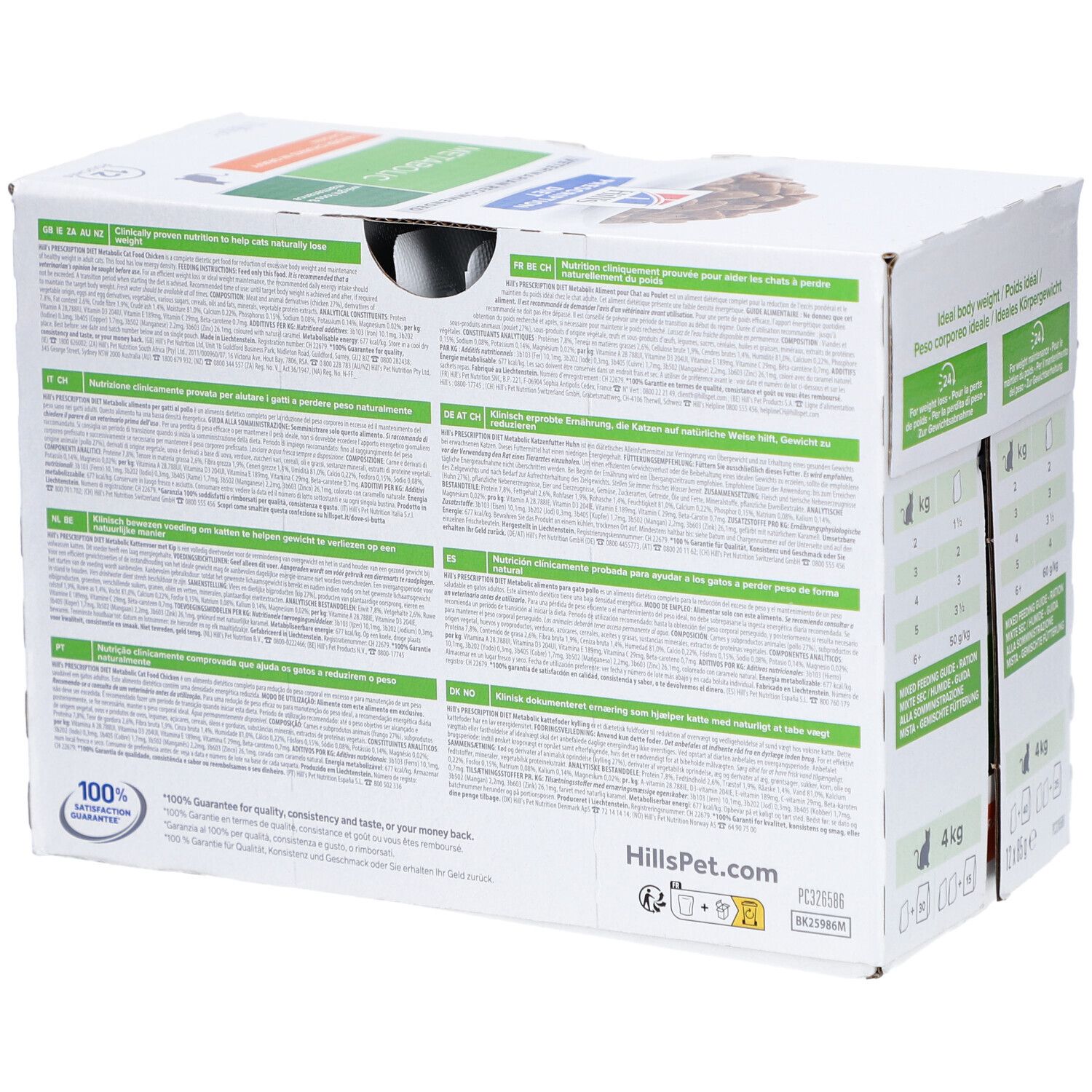 Rückseite der Verpackung von Hill's Prescription Diet Metabolic Nassfutter für Katzen. Text.