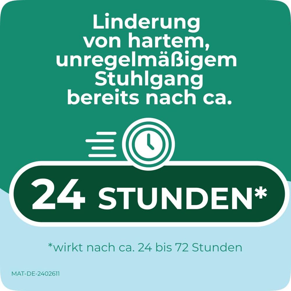 Text: Linderung von hartem, unregelmäßigem Stuhlgang bereits nach ca. 24 Stunden.