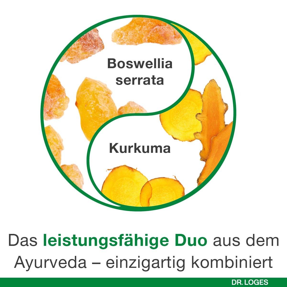 Symbol mit Kurkuma und Boswellia Serrata, "Das leistungsfähige Duo aus dem Ayurveda".