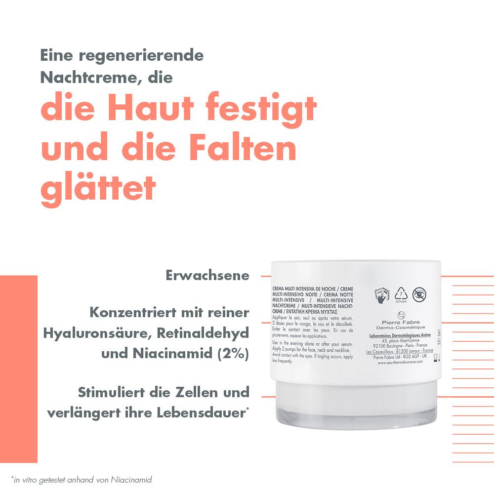 Avène Hyaluron Activ B3 Multi-intensive Nachtcreme - Anti-Aging Pflege mit Niacinamid