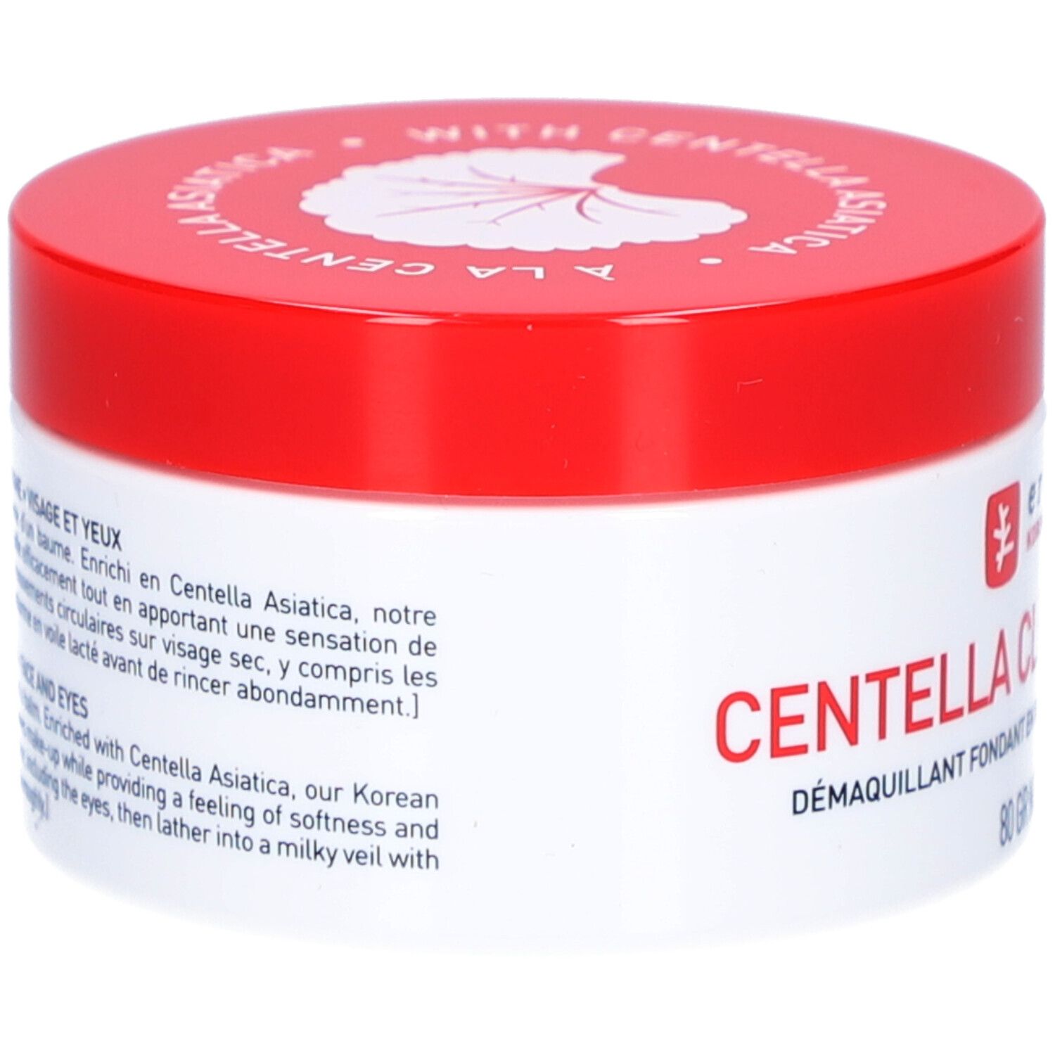 Weißer Tiegel mit rotem Deckel. Aufschrift: Centella Cleansing Balm. Marke: Erborian. Text in Englisch und Französisch.