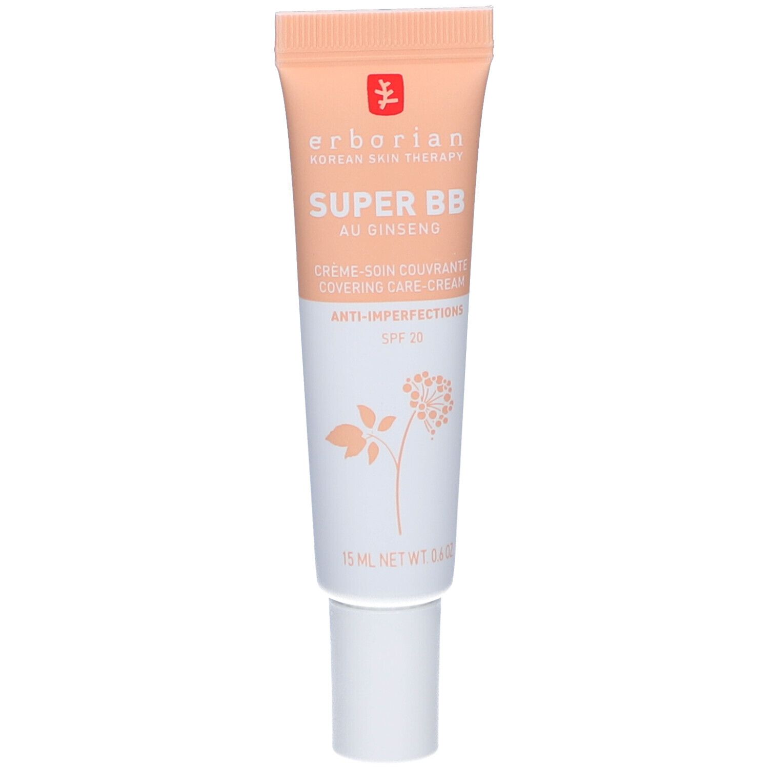 Creme-Tube mit Produktnamen und SPF 20. Marke und Produktname sind sichtbar. Weiße Kappe.
