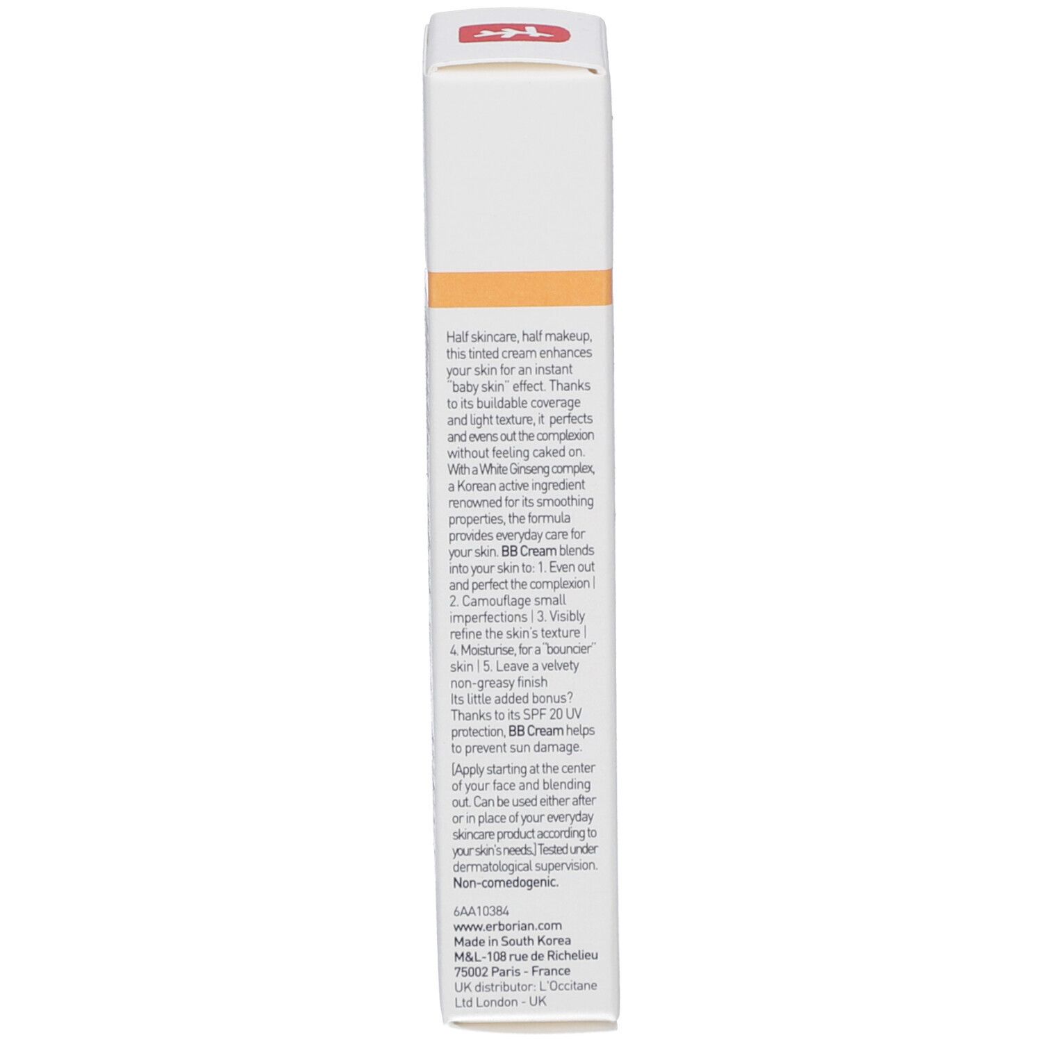 Seite der Schachtel. Text in mehreren Sprachen. Informationen zur Anwendung und Inhaltsstoffe.