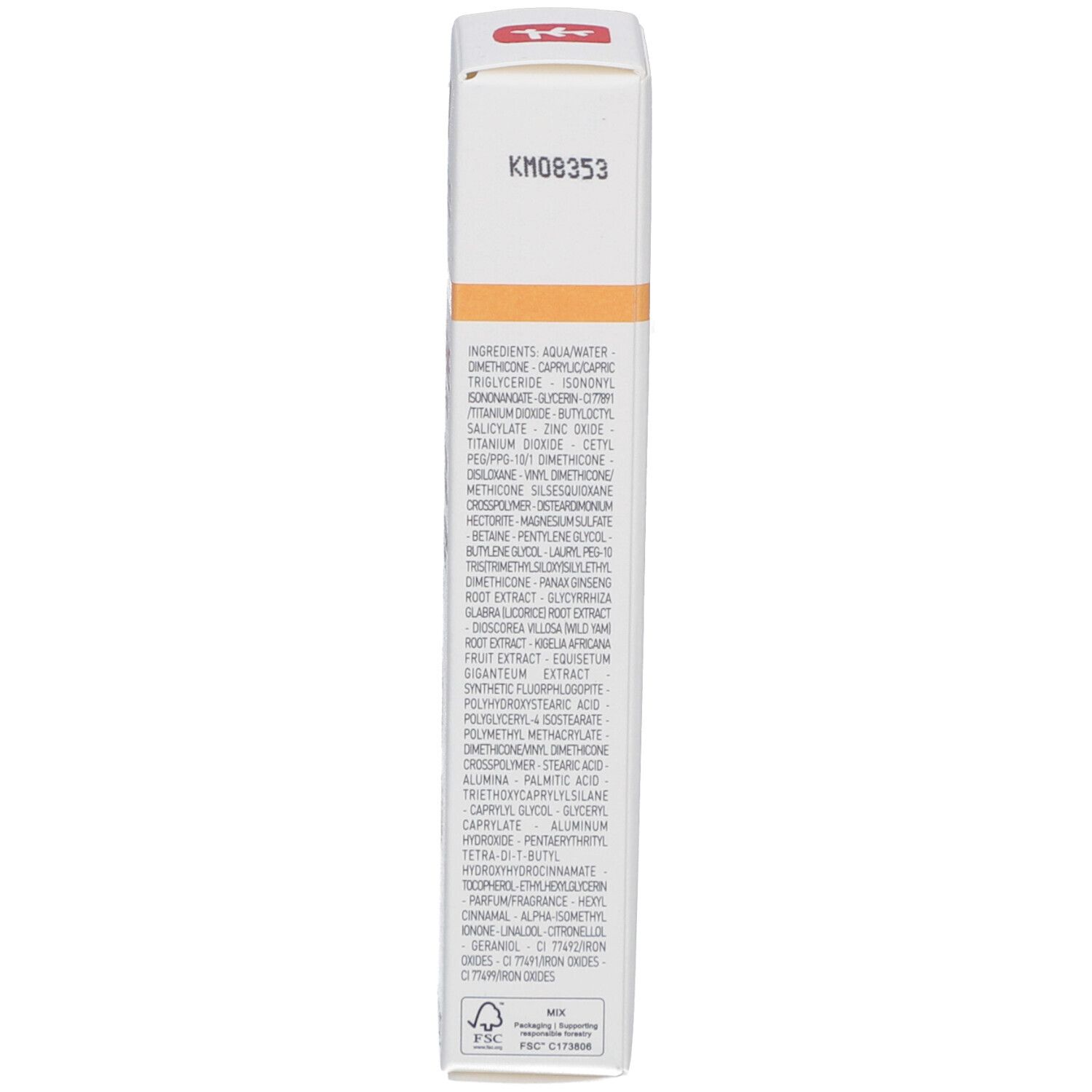 Seite der Schachtel. Inhaltsstoffe und Herstellerinformationen.