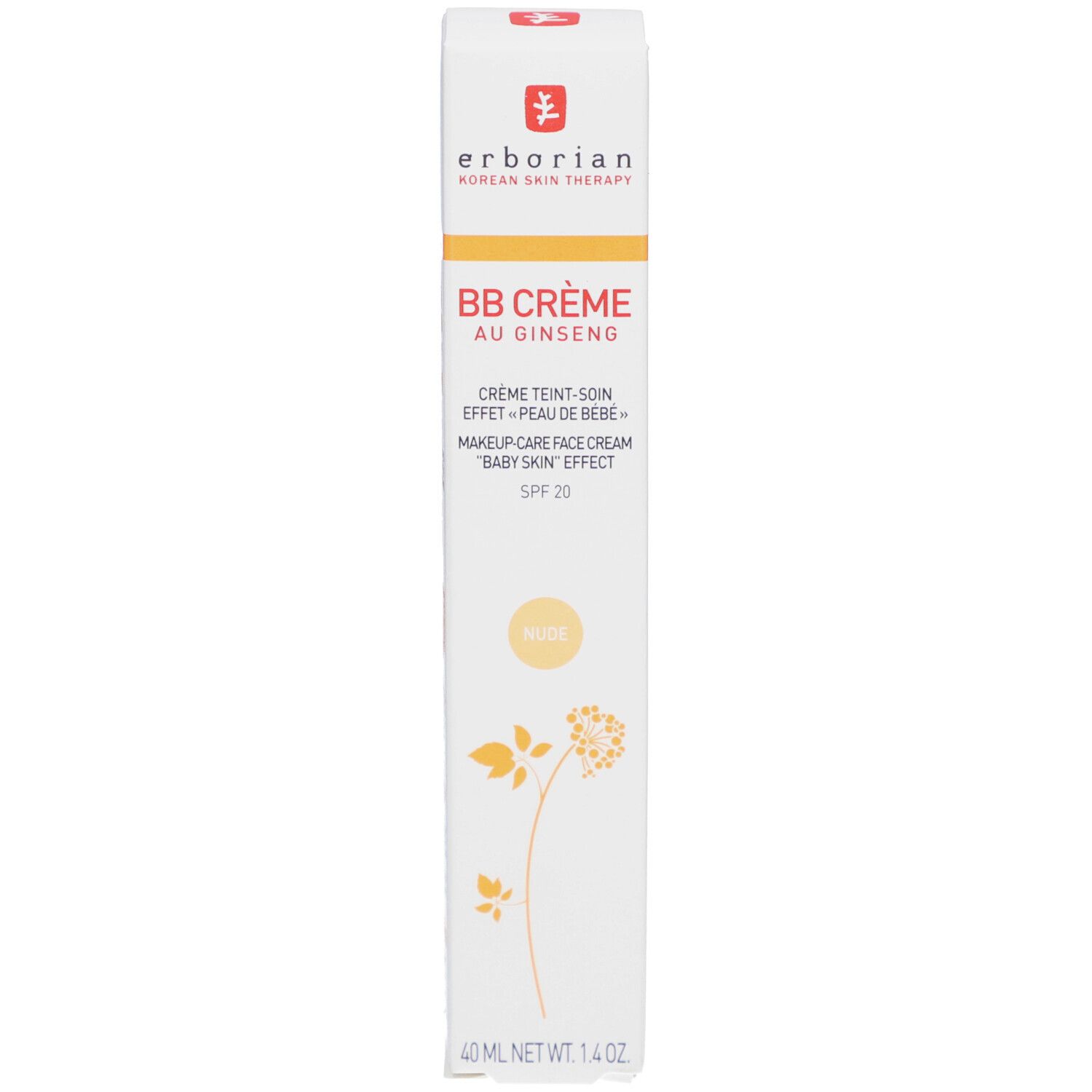 Schachtel mit BB CRÈME AU GINSENG. SPF 20. Farbe: Nude. Marke: Erborian.