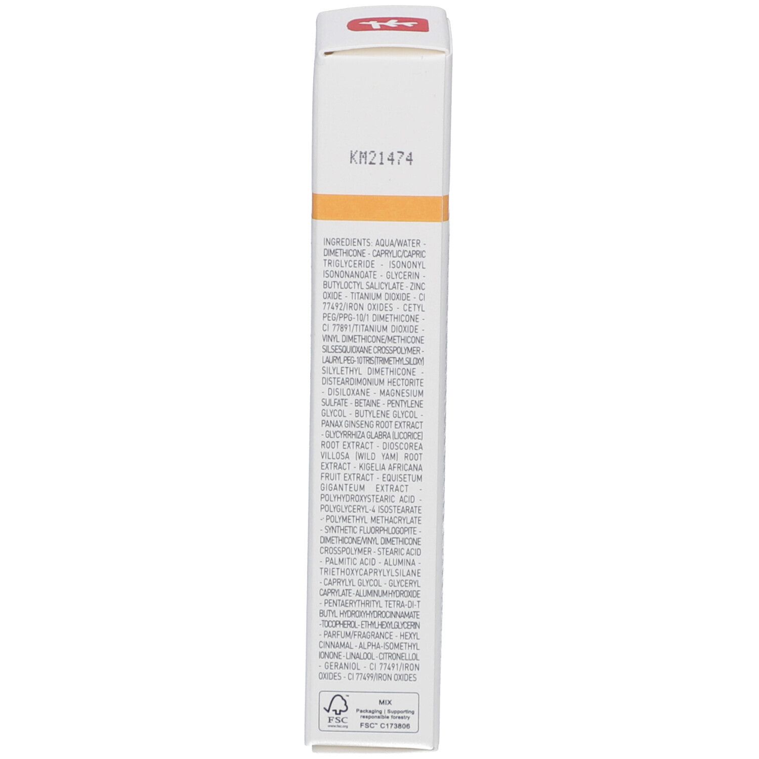 Seite der Produktverpackung. Enthält Inhaltsstoffe und Informationen zur Herstellung.