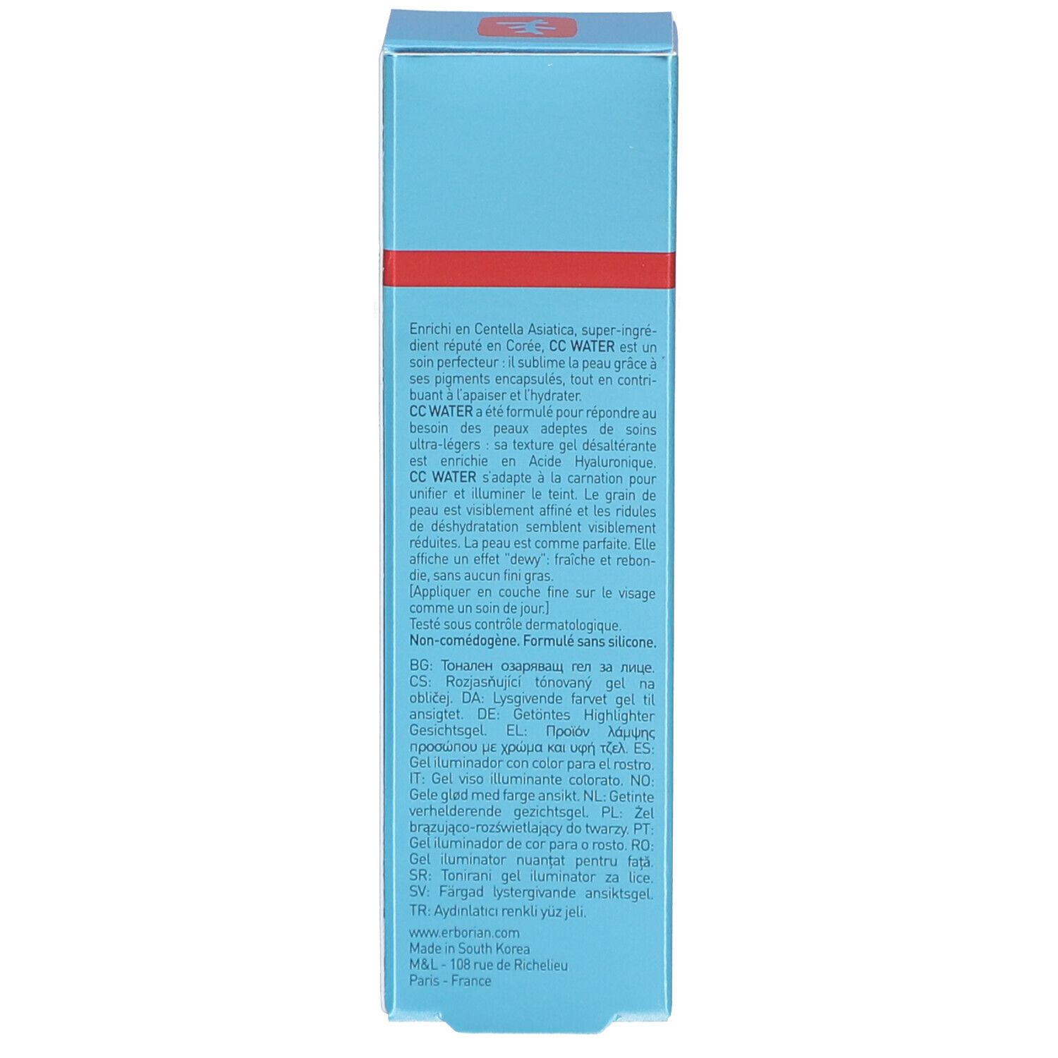 Türkisfarbene Schachtel mit Text. Enthält Informationen über das Produkt.