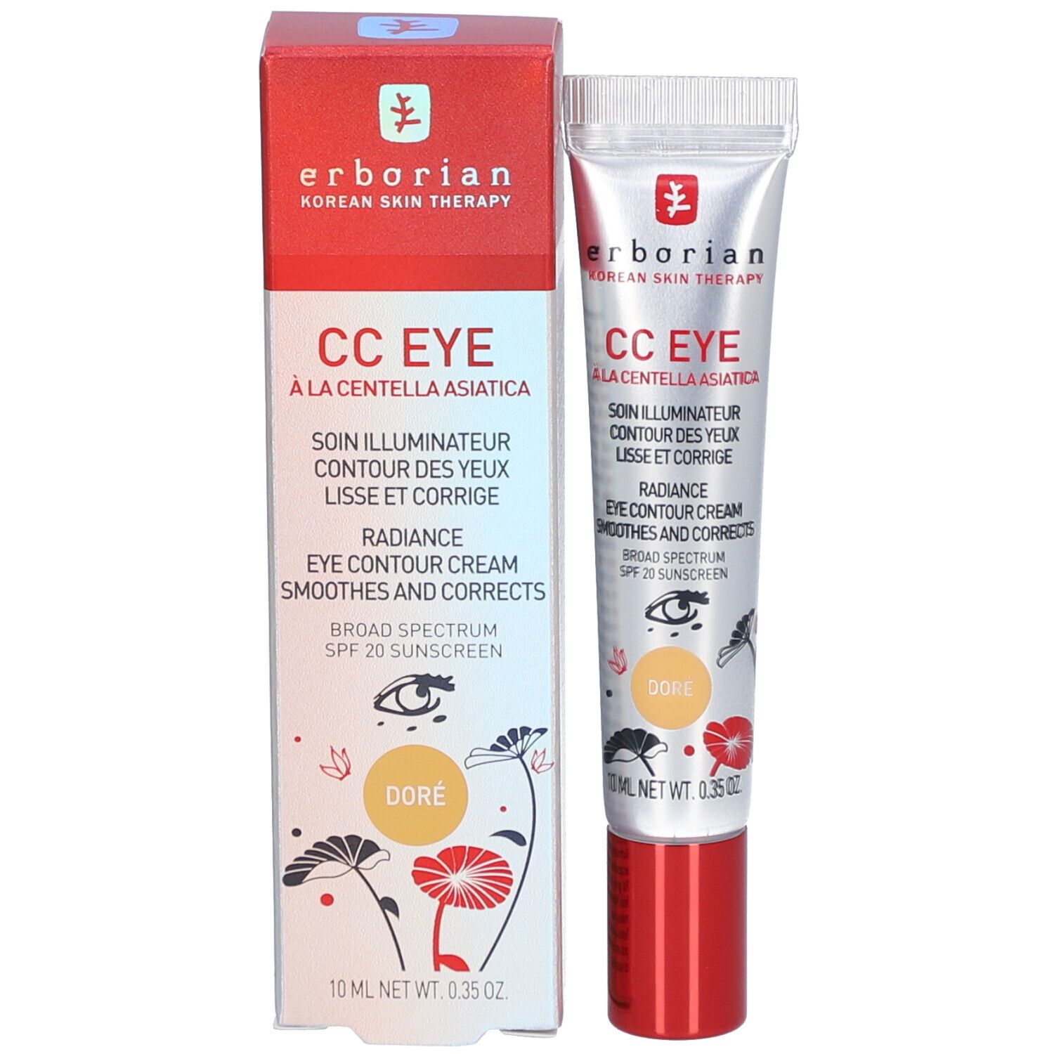Produktverpackung mit Tube. Aufschrift: CC EYE, Doré. Enthält 10 ml. Marke: Erborian.