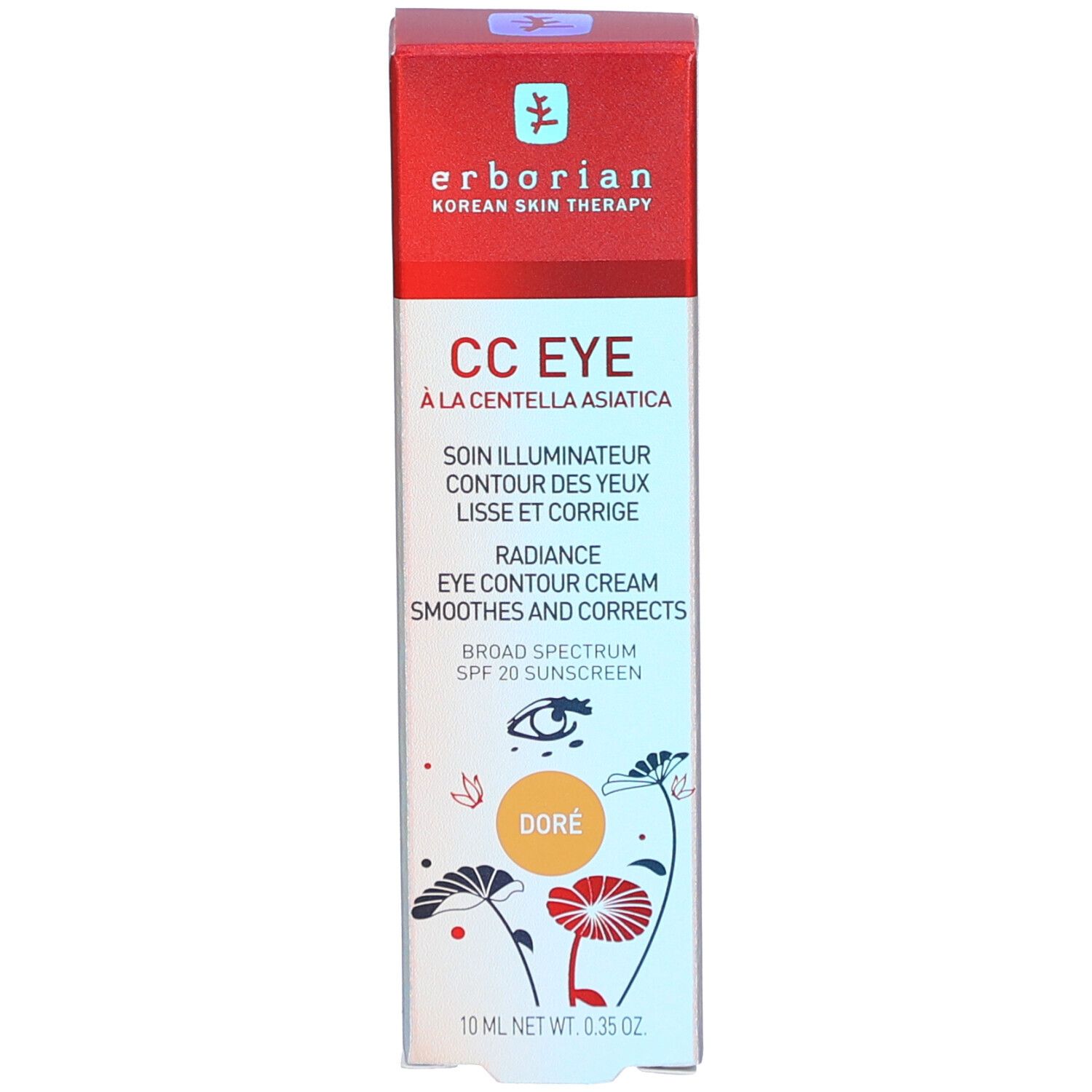 Produktverpackung. Aufschrift: CC EYE, Doré. Enthält 10 ml. Marke: Erborian.