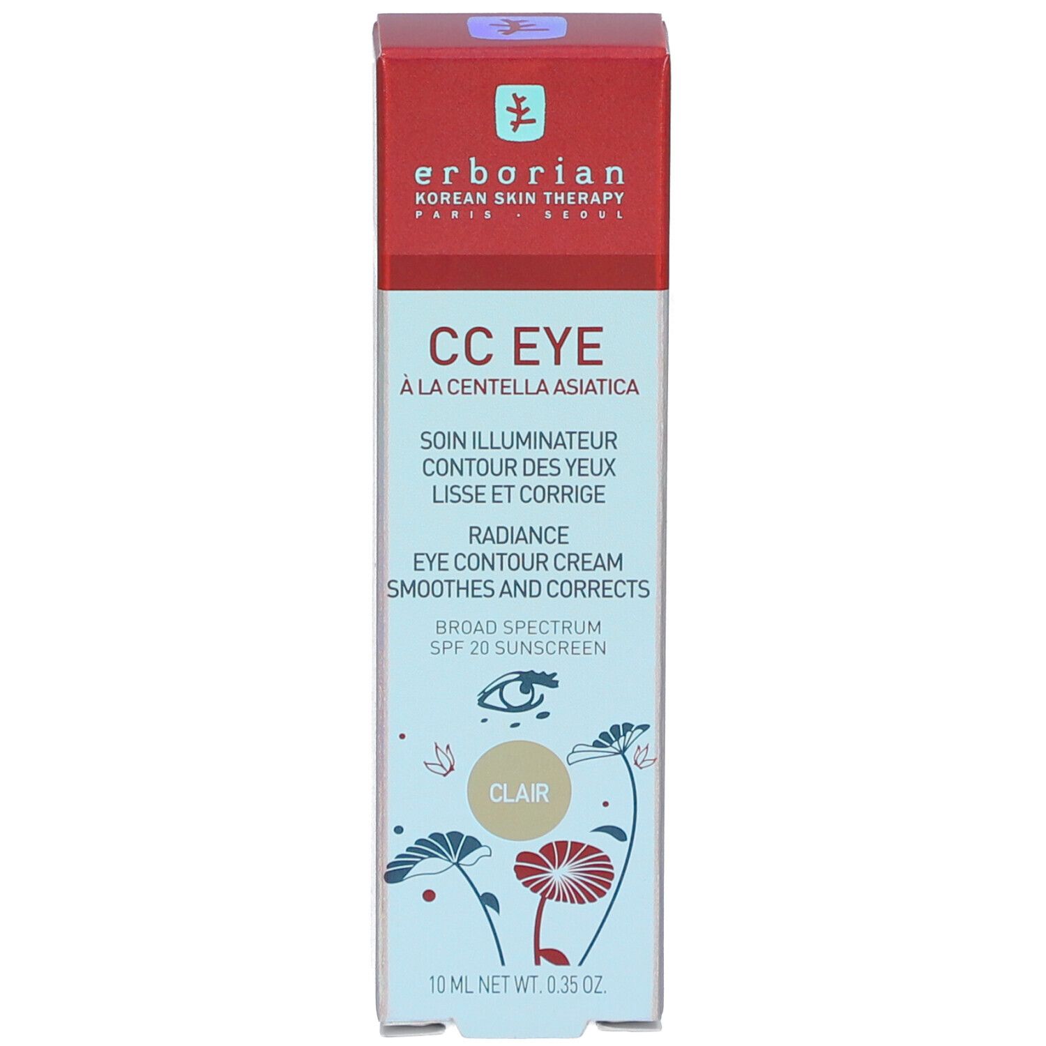 Produktverpackung, Schachtel. Aufschrift: CC EYE, Radiance Eye Contour Cream. 10 ml.