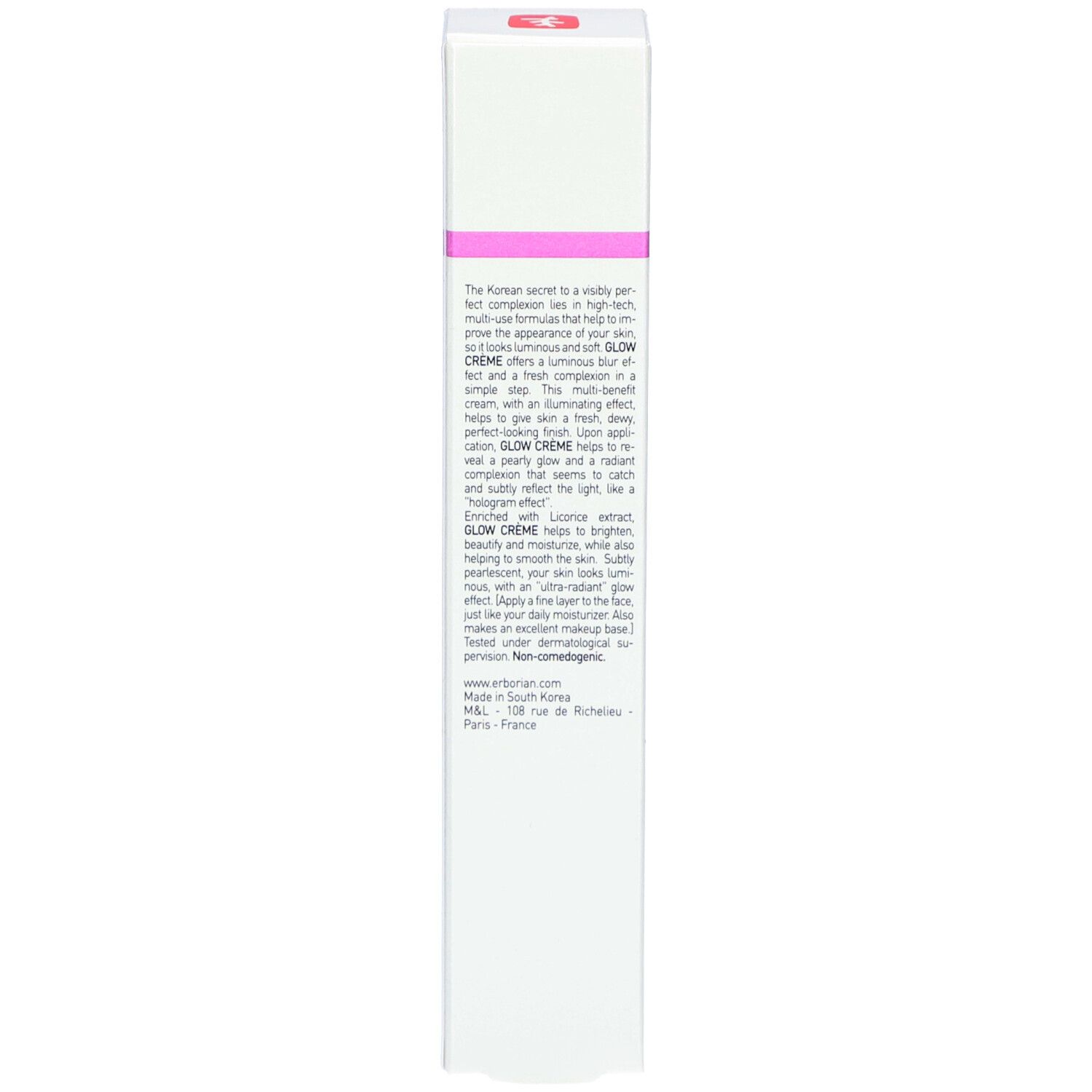 Seite der Produktverpackung. Beschreibt das Produkt und seine Wirkung. Enthält Informationen über die Anwendung.
