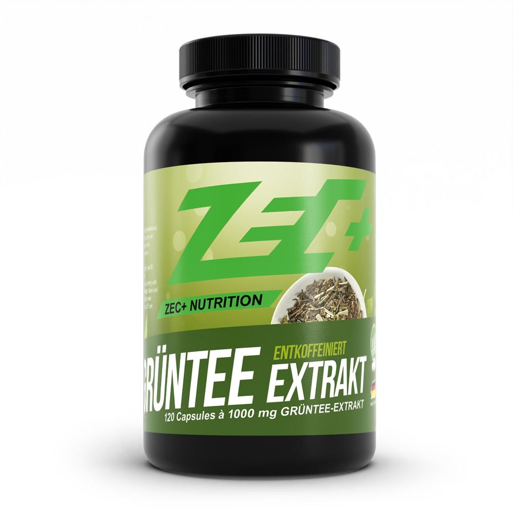 Schwarze Dose mit grünem Etikett: ZEC+ GRÜNTEE EXTRAKT, 120 Kapseln à 1000 mg.