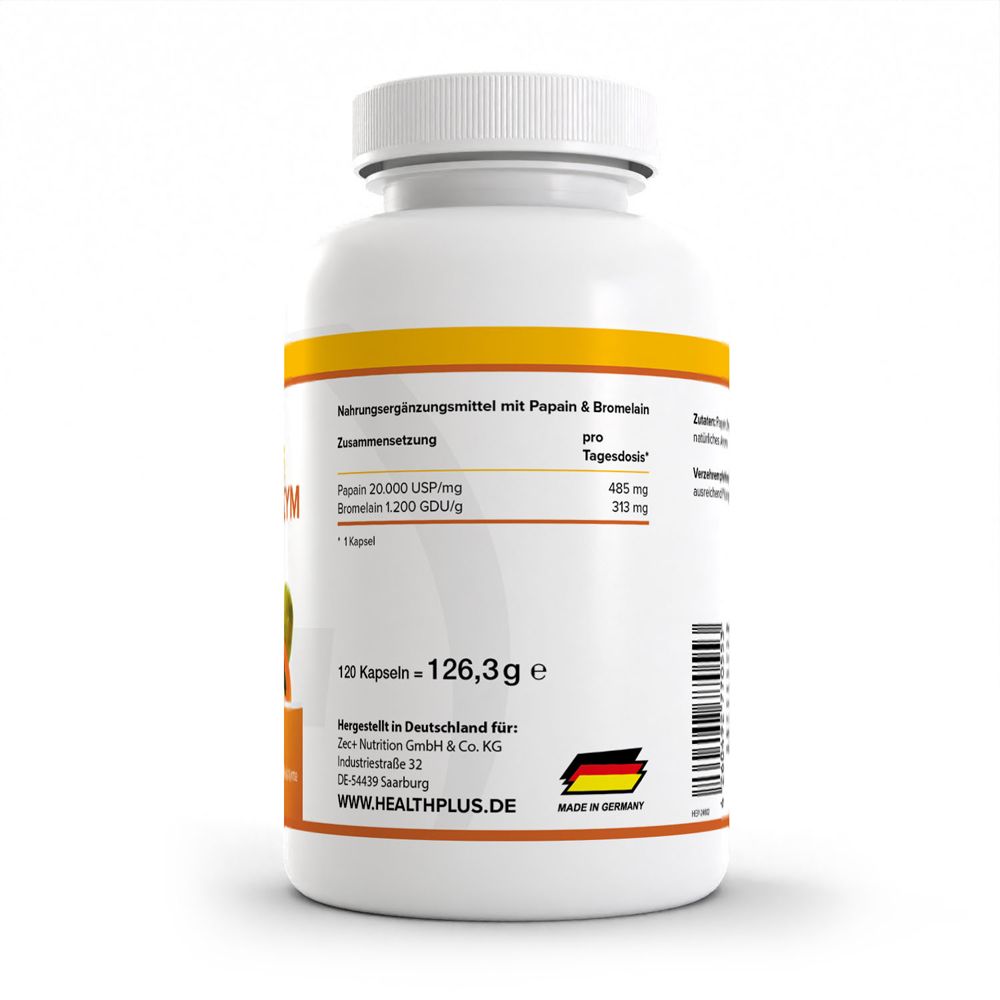 Rückseite einer Kapselverpackung mit Zutatenliste und Nährwertangaben. Hergestellt in Deutschland.