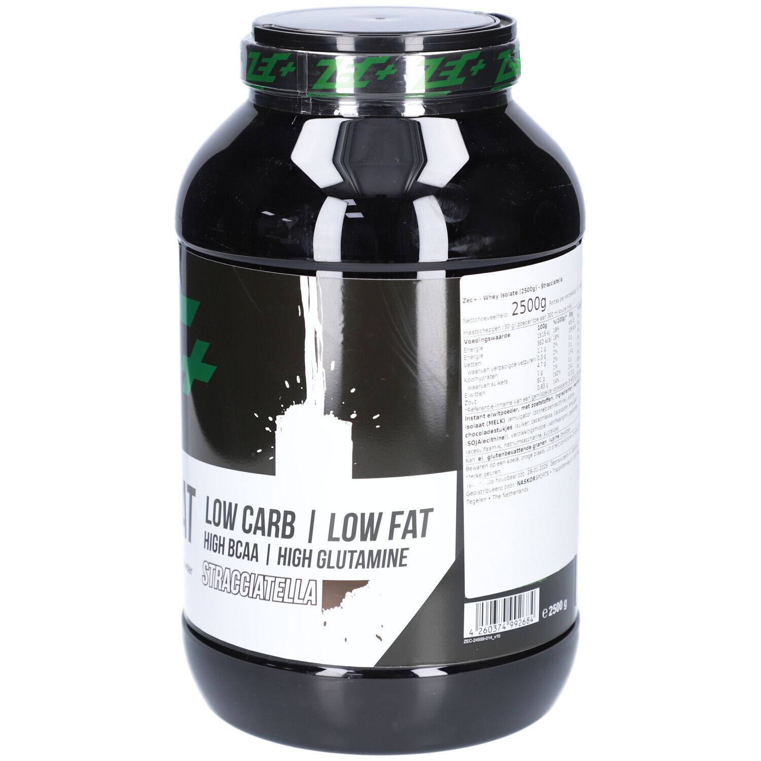 Rückseite der schwarzen Dose mit Nährwertangaben. 2500g. Stracciatella. Mit deutscher Flagge.
